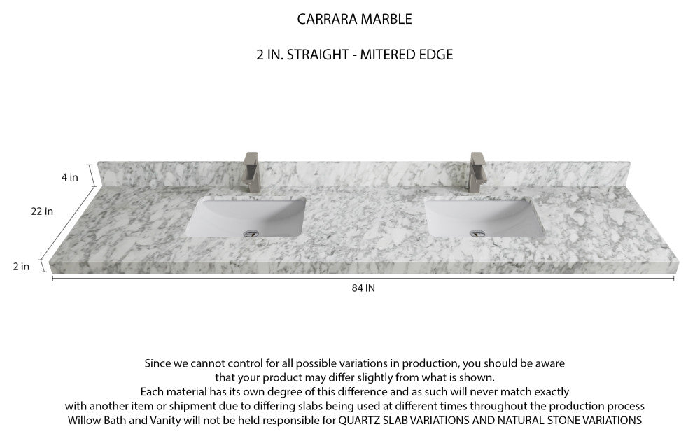 Parker Mango 84" Double Sink Bath Vanity in Natural  2" Carrara Marble