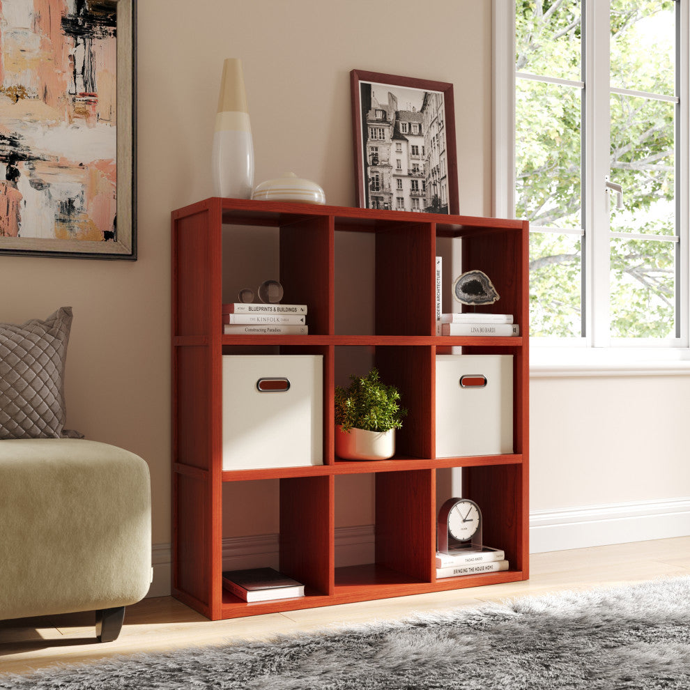 Solid Wood 9 Cube Storage Organizer, Red Mahogany