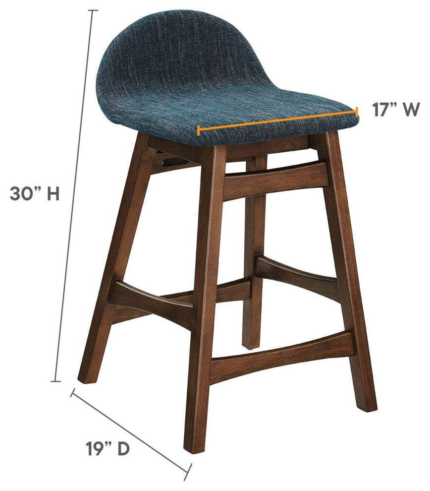 Juno Wood Counter Stool, Set of 2, Navy Fabric