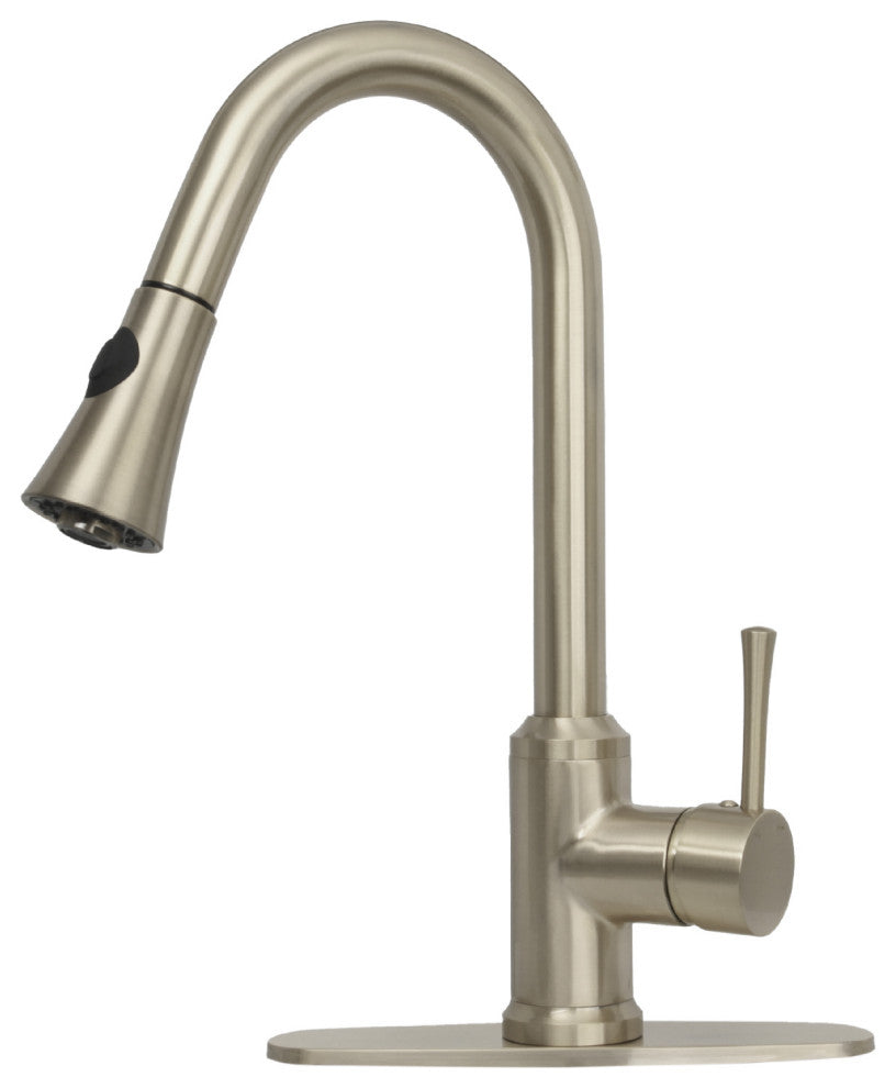 Copper Pull Down Kitchen Faucet With Deck Plate, Single Level Brass Sink Faucets, Brushed Nickel