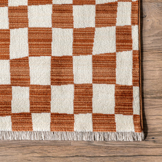 Nuloom Dominique Abstract Checkered Fringe Area Rug, Orange 6'7"x10'2"