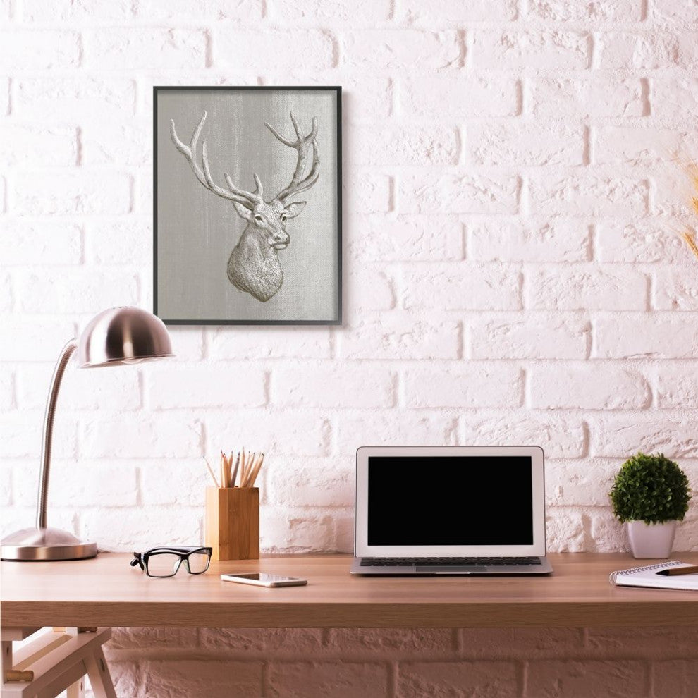 Stupell Industries Moose Bust Animal Gray Design, 24"x30", Black Framed