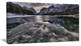 "Black Icy Mountain Lake With Snow" Landscape Wall Art, 1 Panel, 60"x28"