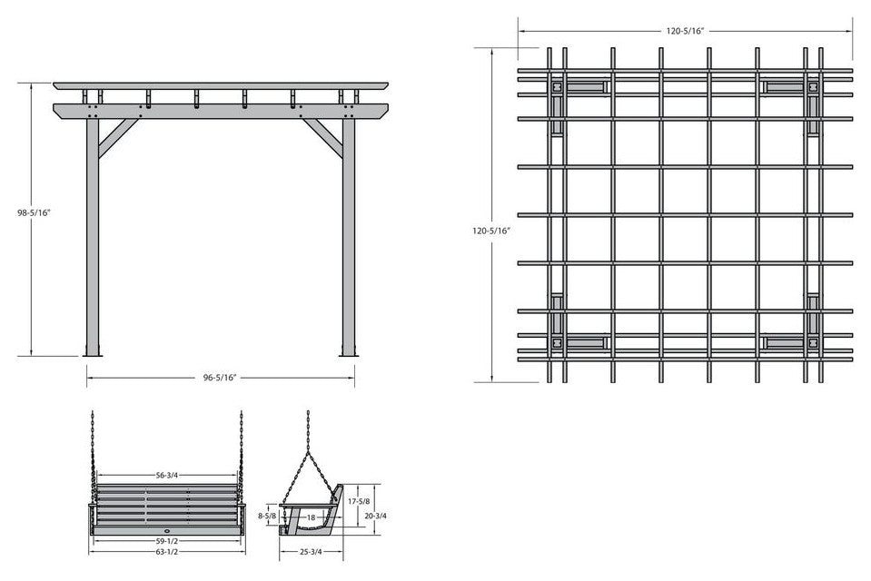 Bodhi Pergola, 10x10 and Weatherly Swing Set 5', Weathered Acorn