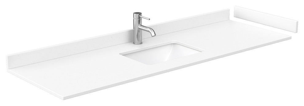 Beckett 66" White Single Vanity, White Cultured Marble Top, Gold Trim