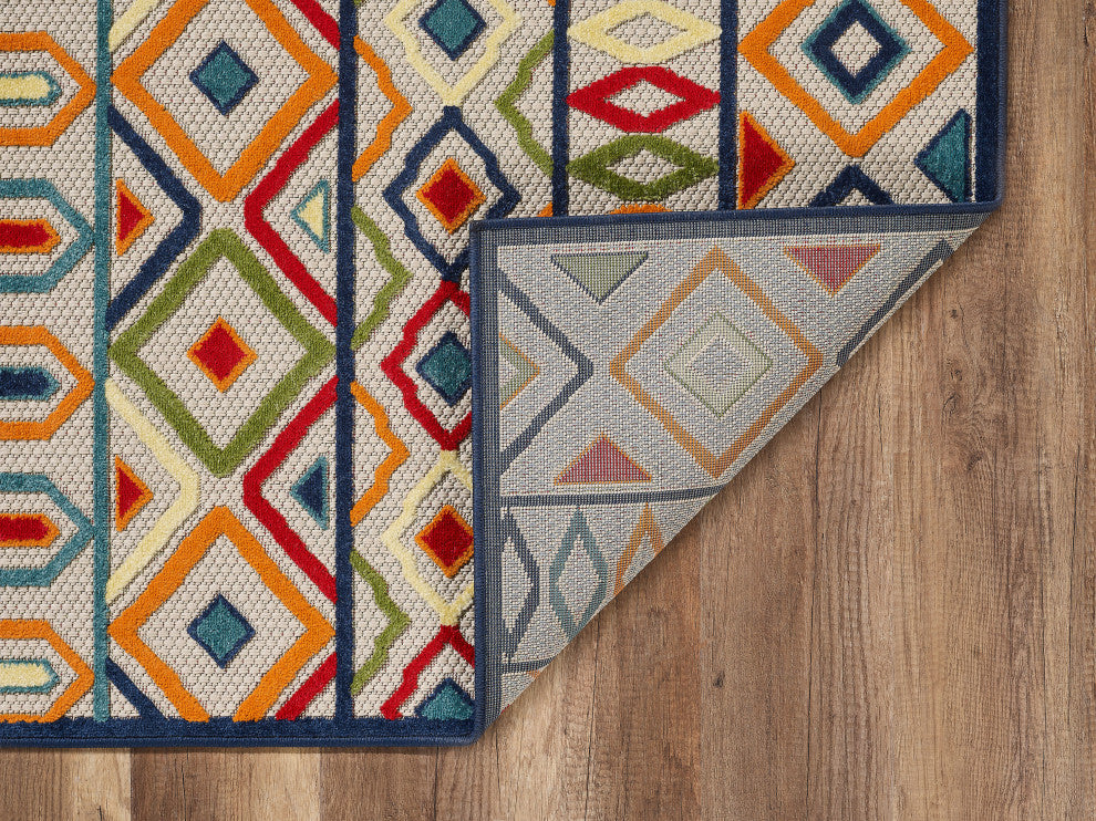 KAS Calla 6928 Ivory/Multi Aztec Area Rug, 6'7"x9'