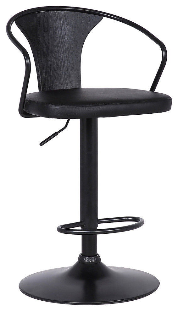 Eagle Adjustable Barstool, Black Powder Coated Finish With Black Faux Leather, Black