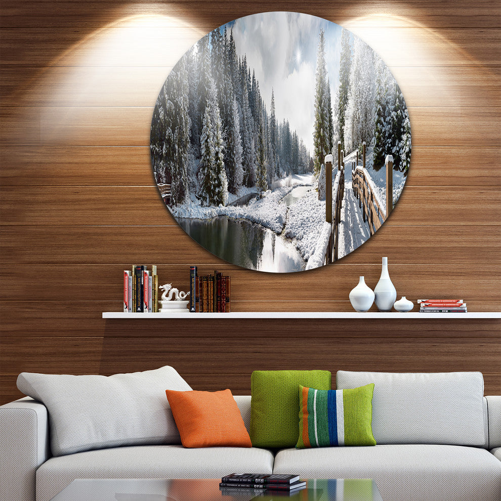 Winter Morning Panorama, Landscape Photo Round Wall Art, 11"