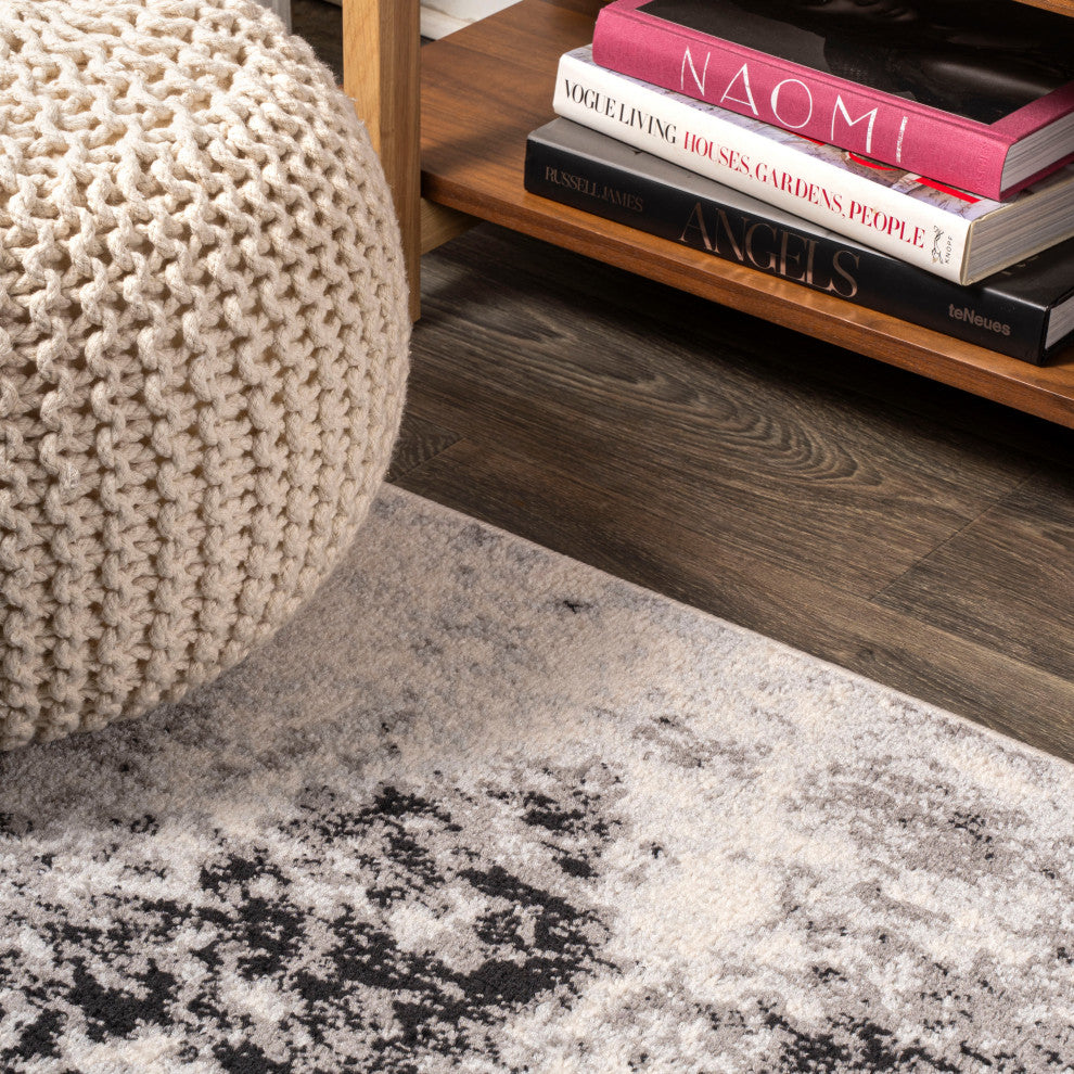 Dune Modern Abstract Area Rug, Cream/Gray, 5x8