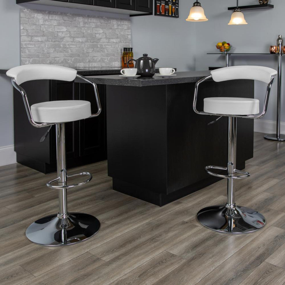 Michele Contemporary Swivel Barstool in Brushed Stainless Steel and White...