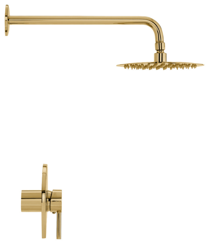 Ivy Single Handle 1 Spray 8" Wall Mounted Fixed Shower Head, Brushed Gold