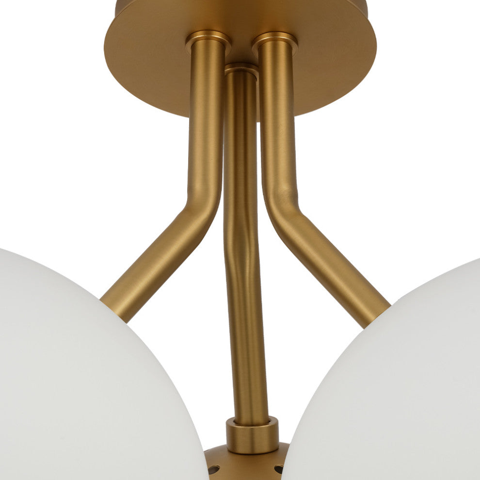 Modern Mid-Century 3-Light Elliptical Sputnik Glass Semi Ceiling Light, Brass