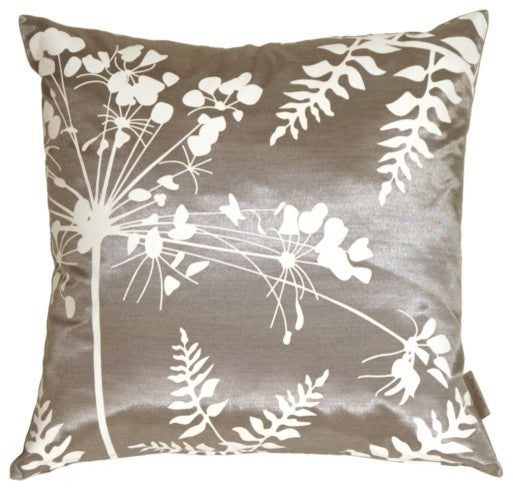Pillow Decor - Gray with White Spring Flower and Ferns Pillow