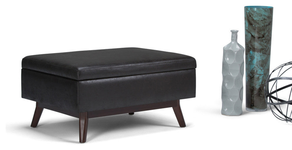 Owen Coffee Table Storage Ottoman, Distressed Black