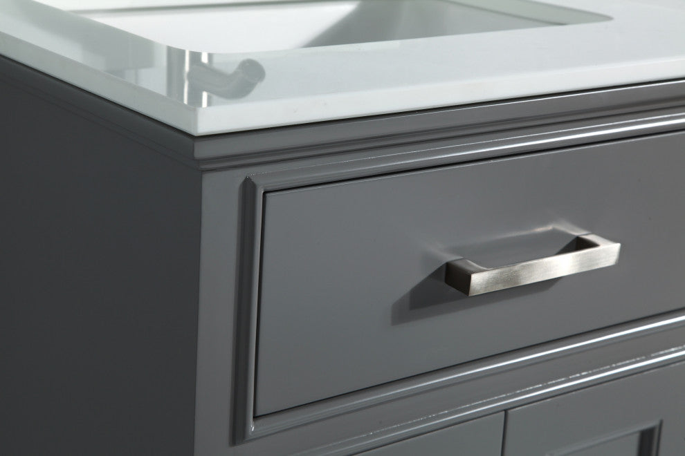 Bathroom Vanity Set With Engineered Marble Top, 24", Gray, Standard Mirror