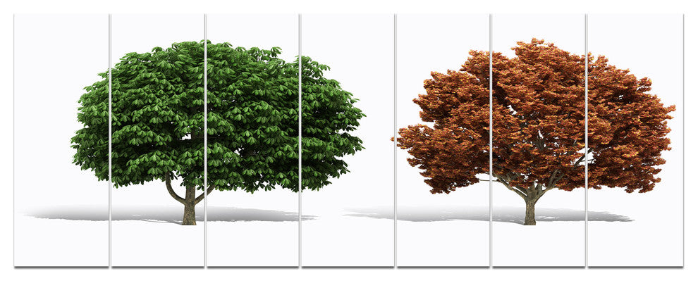 Green and Red 3D Fractal Trees, Abstract Wall Art Canvas, 83"x32", 7 Panels