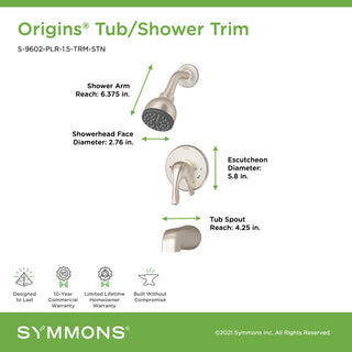 Origins Single Handle Tub & Shower Faucet Trim - 1.5 GPM (Valve Not Included), S