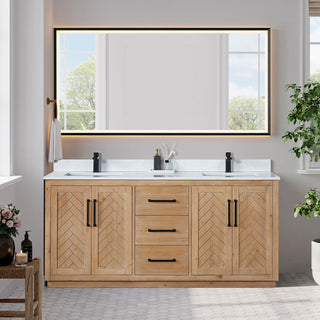 Anais Vanity Grain White Engineered Stone Countertop, Light Brown, 72", With Mirror