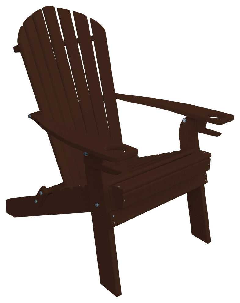 Poly Folding Adirondack Chair with 2 Cupholders, Tudor Brown