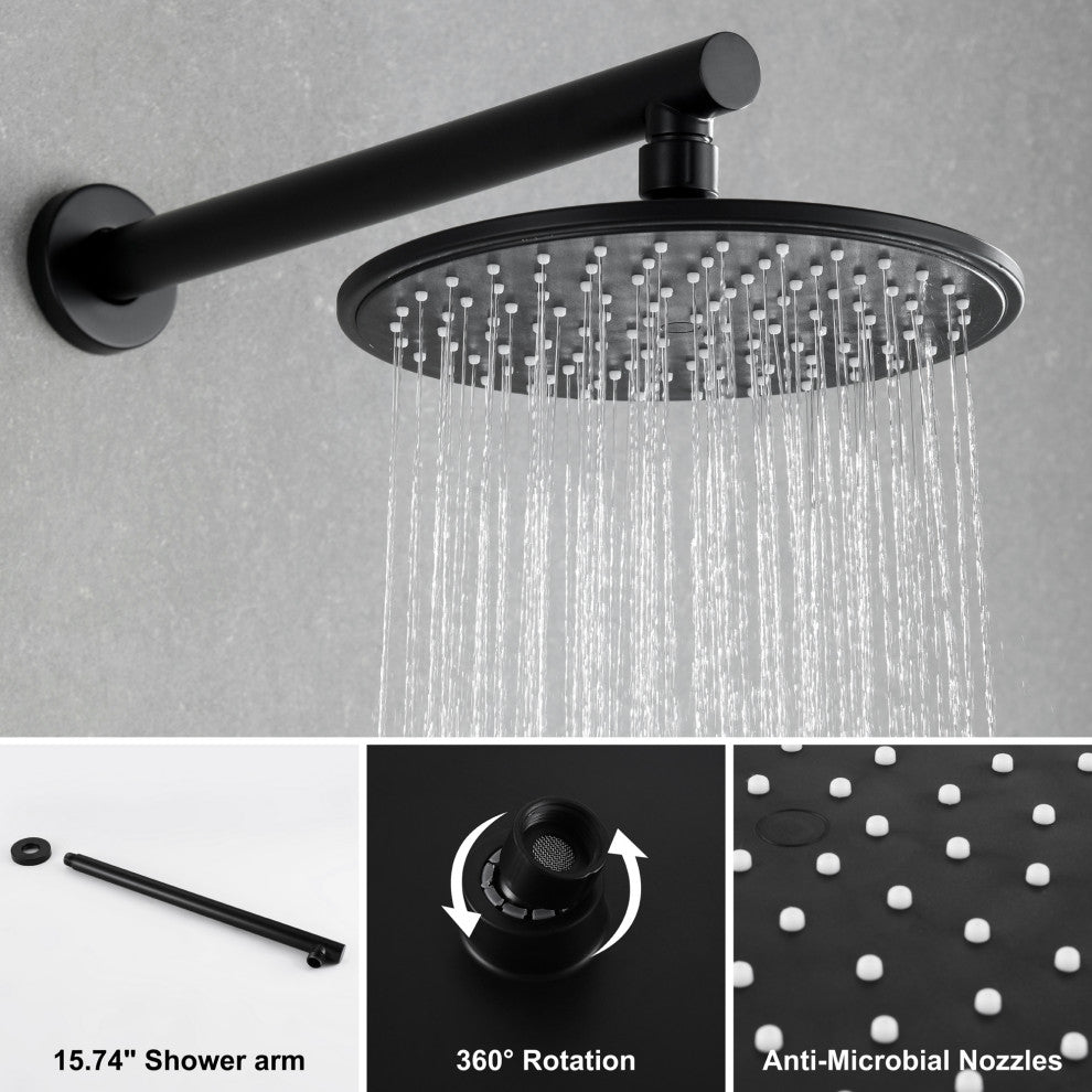 Wellfor Shower Faucet Set, 9" Rain Shower Head With Handheld Combo Set and Valve, Black