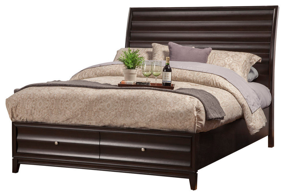 Alpine Furniture Legacy Queen Storage Bed with 2 Drawers, Black Cherry