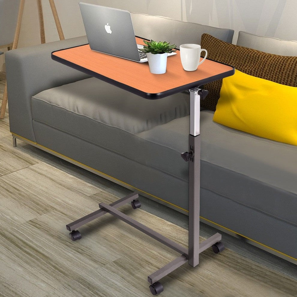 Over Bed Food Tray Small Rolling Computer Table, Beige