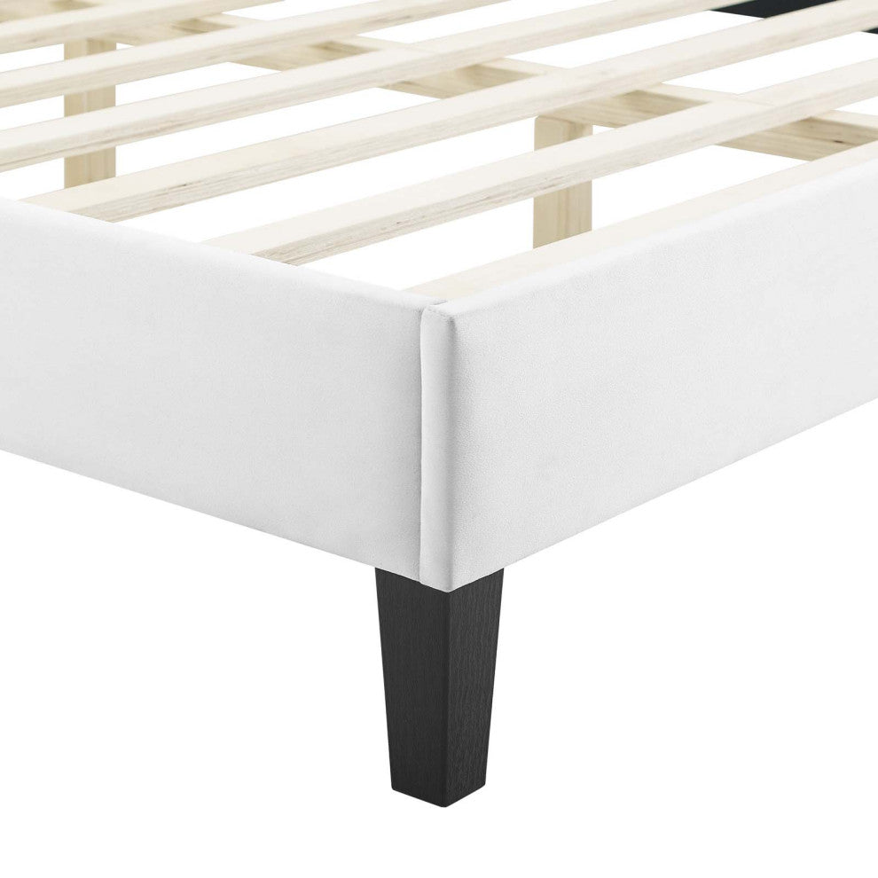 Peyton Performance Velvet Twin Platform Bed, White