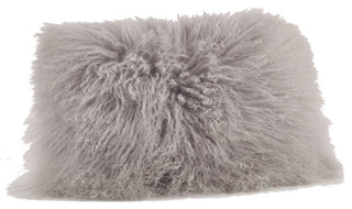 Mongolian Lamb Fur Design Down Filled Throw Pillow, Fog