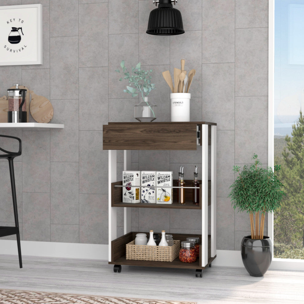Kitchen Cart Coron, Kitchen, White / Dark Walnut