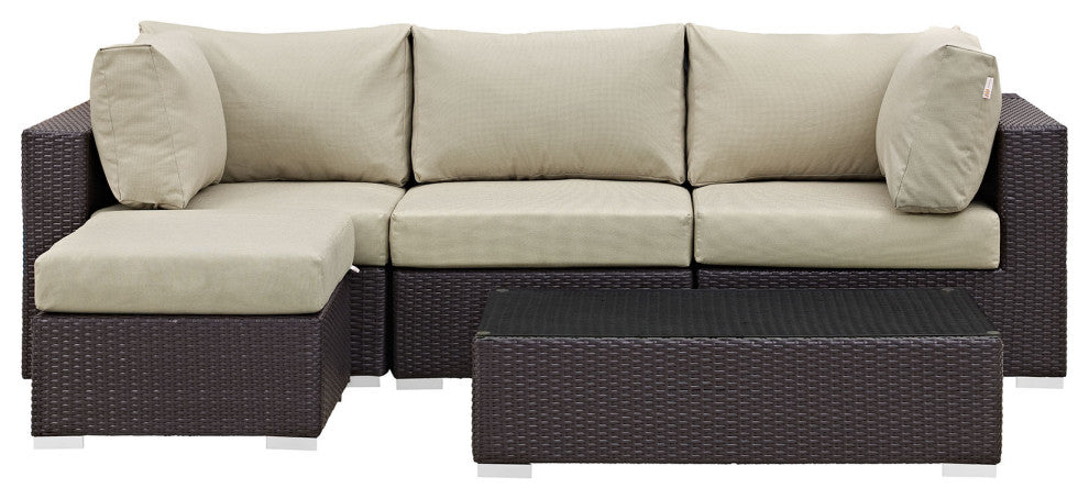 Espresso Beige Convene 5 Piece Outdoor Patio Sectional Set