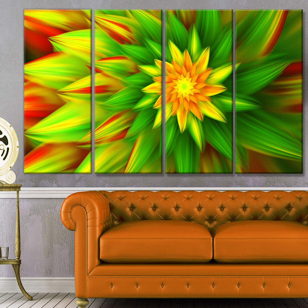 Amazing Dance of Green Petals, Floral Canvas Art Print, 48"x28", 4 Panels
