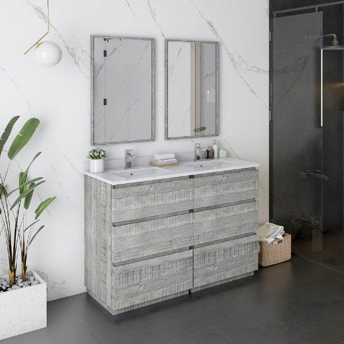 Formosa Modern 48" Ash Floor Standing Double Sink Vanity Set, Faucet Fft1030bn
