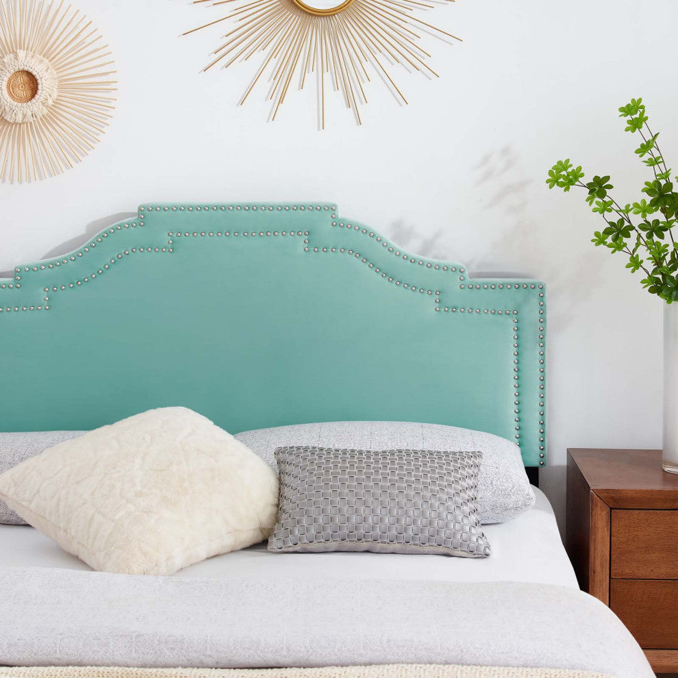 Headboard, King Size, Velvet, Blue, Modern Contemporary, Bedroom Master Suite