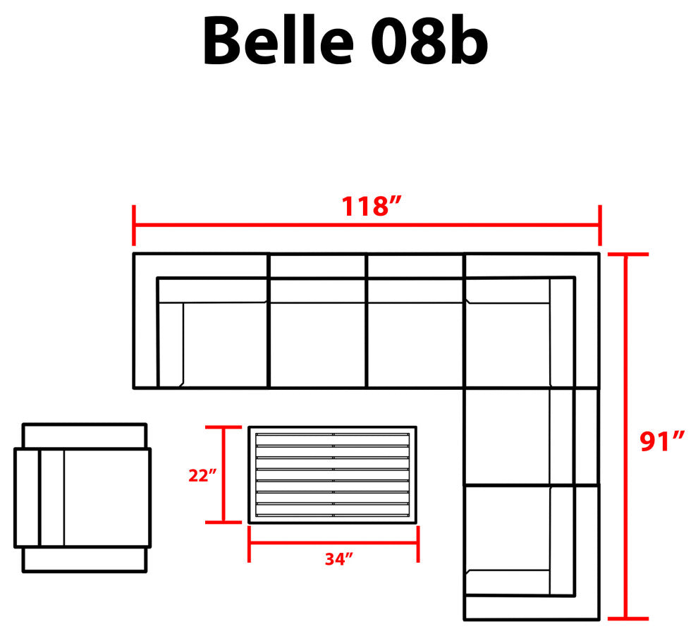 Belle 8 Piece Outdoor Wicker Patio Furniture Set 08b
