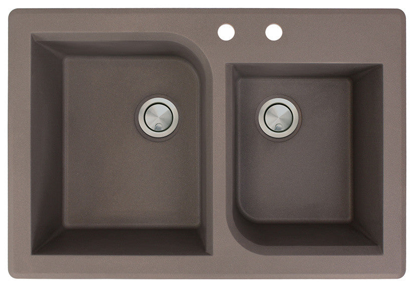 Radius 33" silQ Granite Double Bowl Kitchen Sink with 2 Holes in Espresso