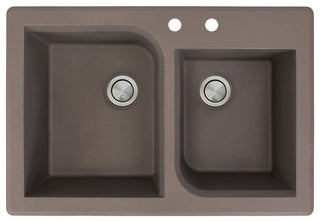 Radius 33" silQ Granite Double Bowl Kitchen Sink with 2 Holes in Espresso