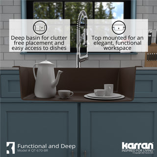 Karran Drop-In Quartz 33" 1-Hole Single Bowl Kitchen Sink, Brown