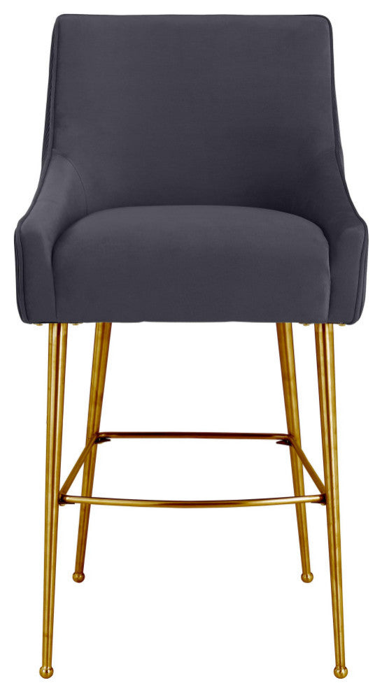 Beatrix Pleated Dark Grey Velvet Counter Stool