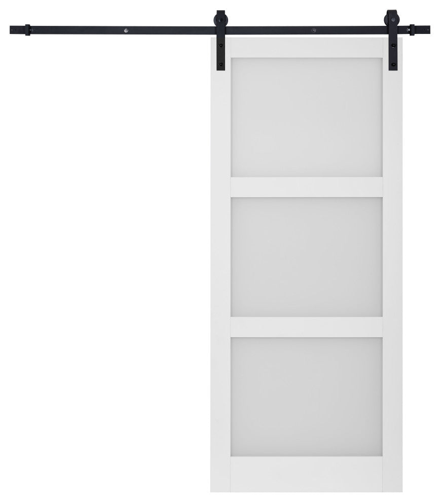 3-Panel Frosted Glass Barn Door Sliding Door with Hardware Kit, 30"w X 84"h