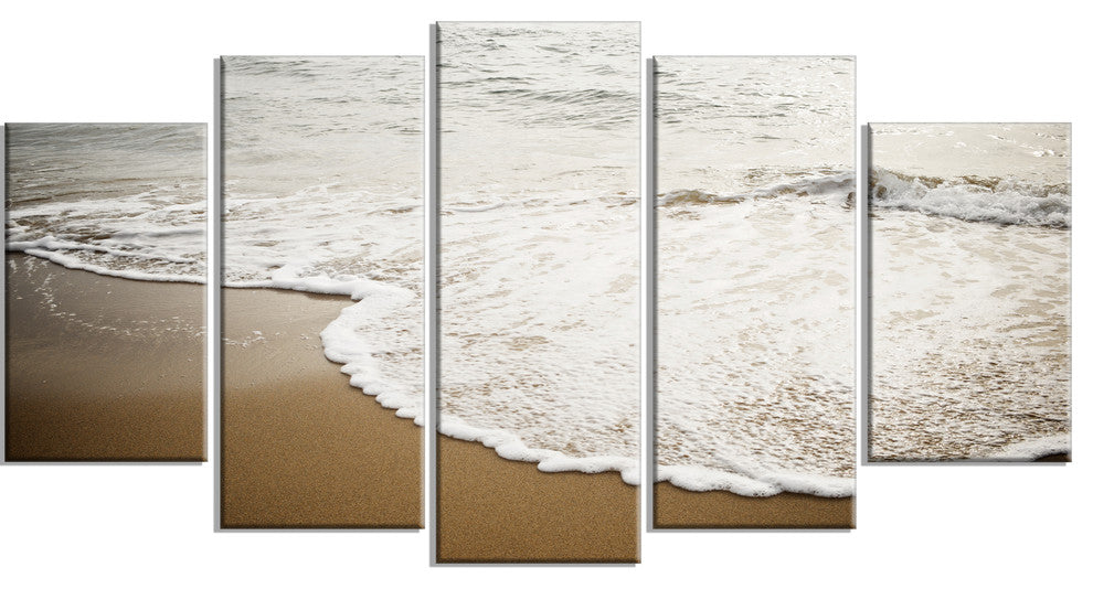 "Close-up Waves in Mediterranean Sea" Seascape Wall Art", 5 Panels, 60"x32"