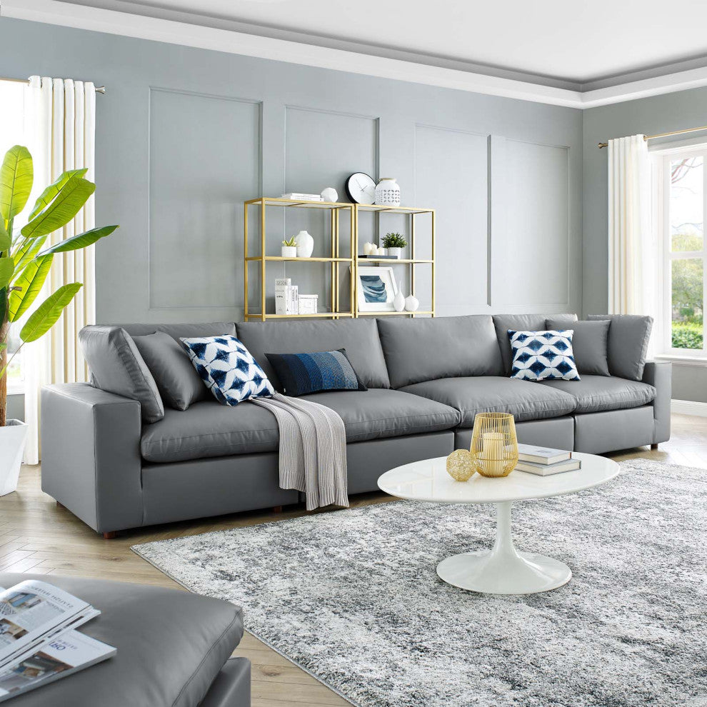 Sofa, Faux Vegan Leather, Gray, Modern, Living Lounge Hotel Hospitality