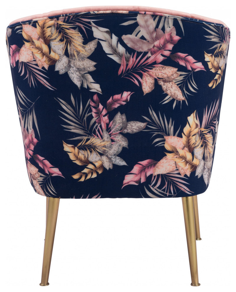 Tina Accent Chair Pink Gold and Foliage Print