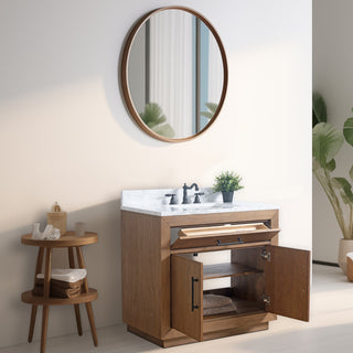 Vanity Art Bathroom Vanity With Sink, Tan, 36" Single, Arabescato White Engineered Marble Top