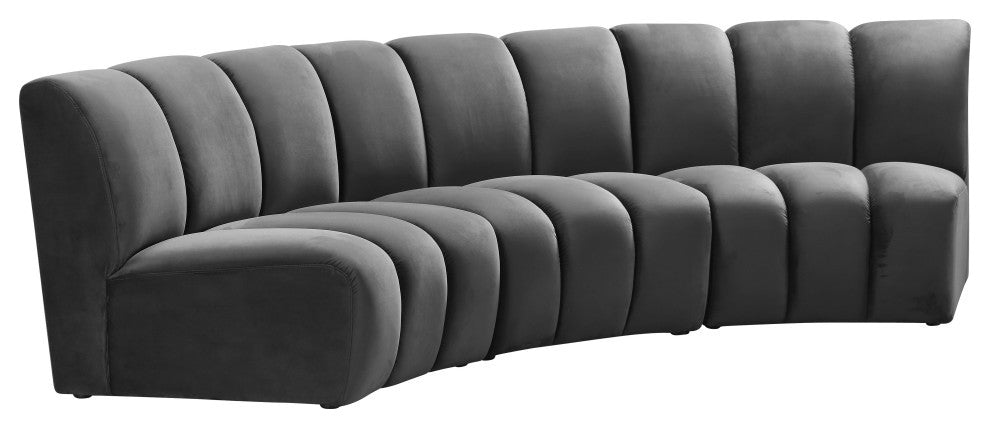 Infinity Channel Tufted Velvet Modular Chair, Gray, 3 Piece