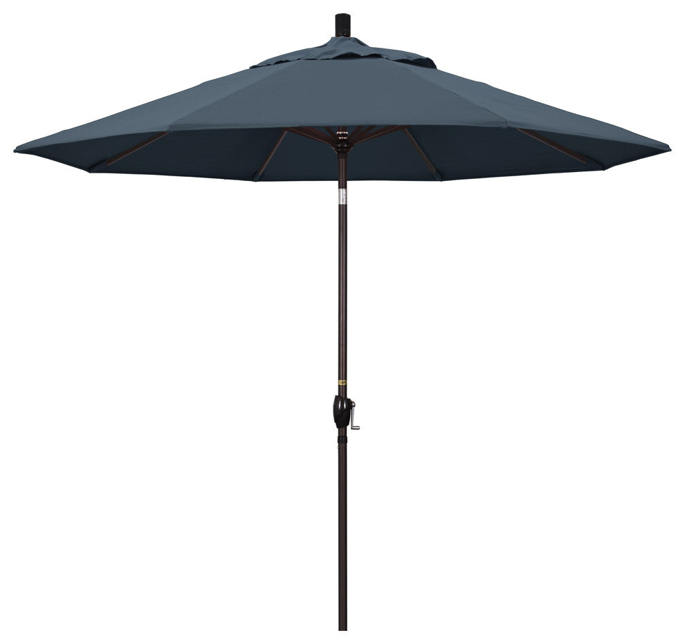 9' Bronze Push-Button Tilt Crank Aluminum Umbrella, Sapphire Pacifica