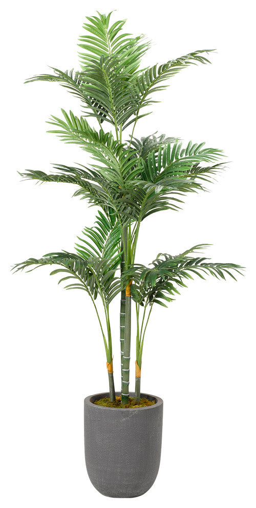 Golden Palm Tree, Round Gray Planter