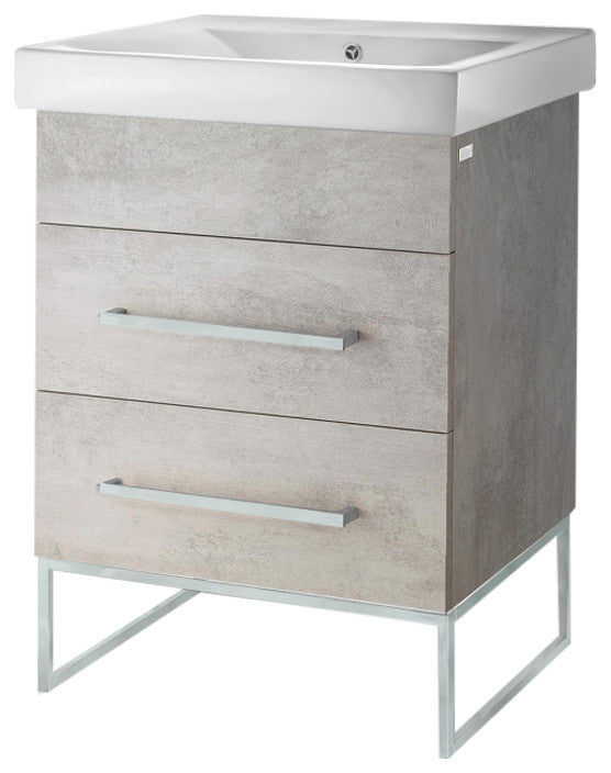 Fine Fixtures Modern Vanity Set, Gray Marble, 24", Polished Chrome Hardware