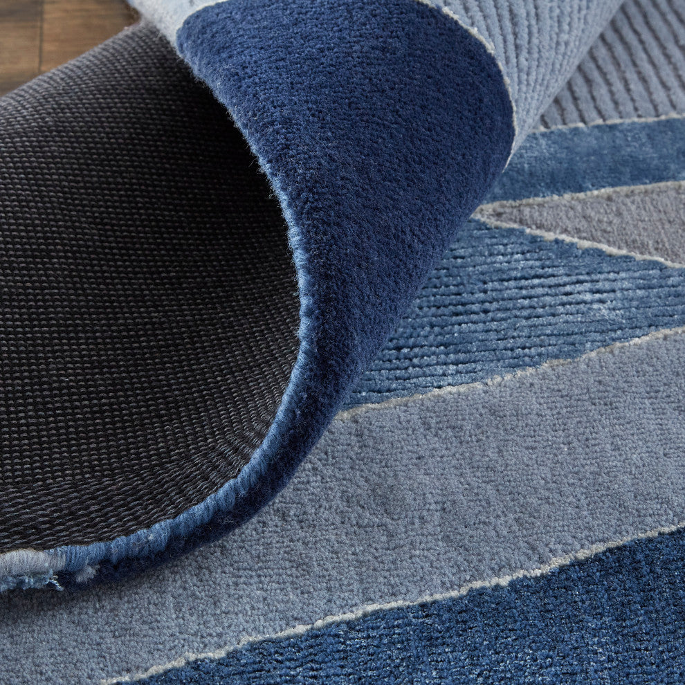Weave & Wander Cutlor Graphic Wool Rug, Navy Blue/Opal Gray, 5ft x 8ft Rug