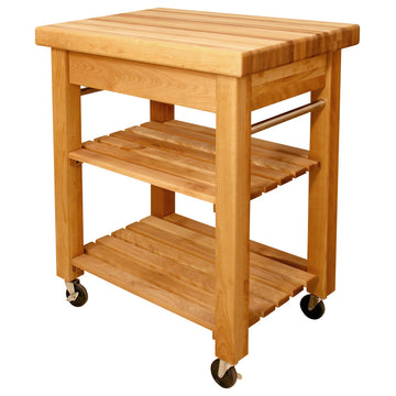 Catskill French Country Small Butcher Block Wood Kitchen Cart in Natural