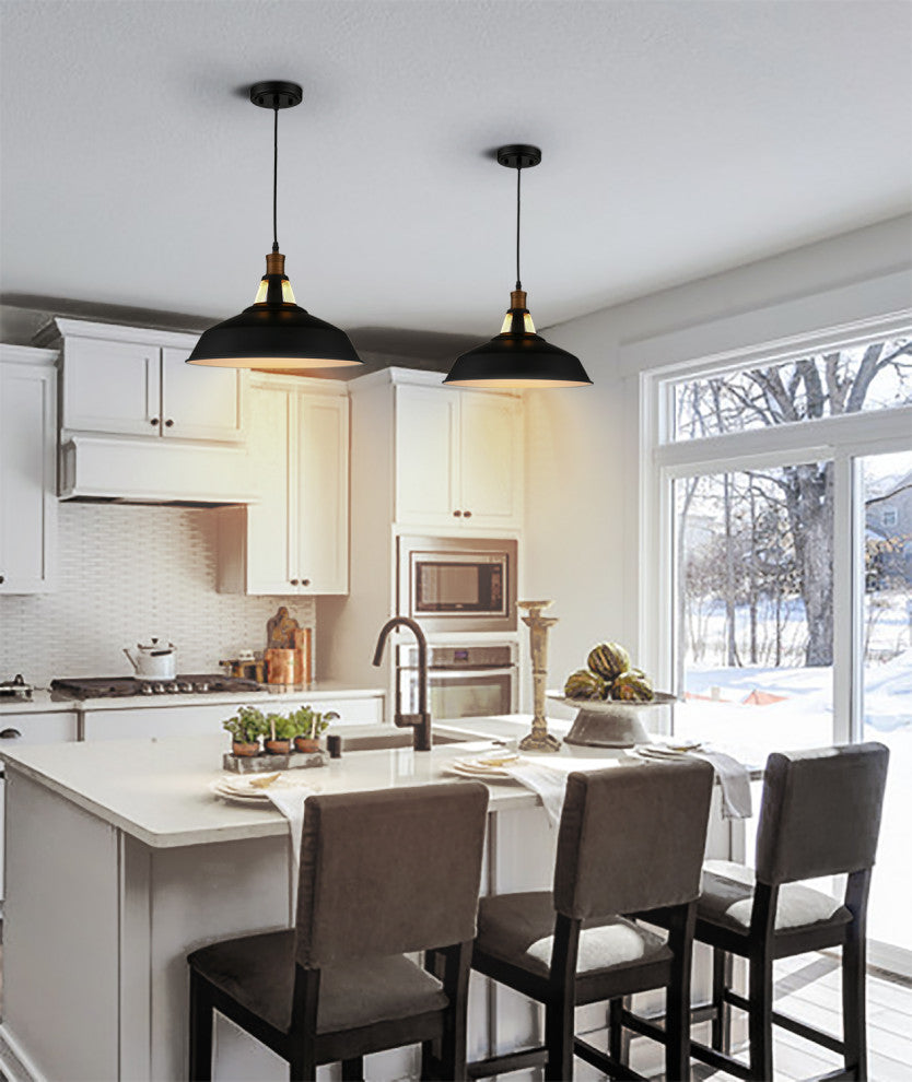 Florence Black Barn Pendant Light Loft Fixture, 15.35", 1-Pack